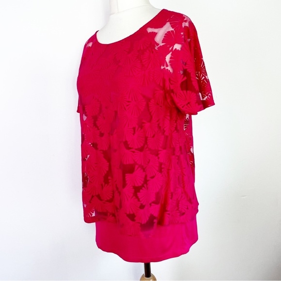Phase Eight Bright Pink Layered Floral Short Sleeve Floaty Top UK Size 12 - Picture 8 of 10